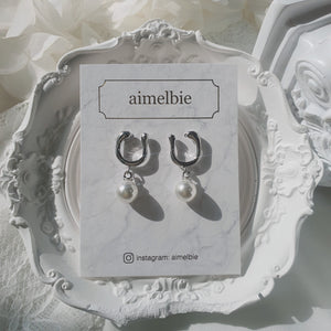 Horse Shoe and Pearl Earrings (Small) - Silver (Kep1er Yujin Earrings)