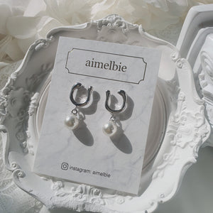 Horse Shoe and Pearl Earrings (Small) - Silver (Kep1er Yujin Earrings)