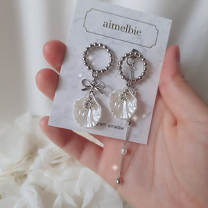 White Shell Ribbon Princess Earrings (H1-Key Hwiseo Earrings)