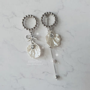 White Shell Ribbon Princess Earrings (H1-Key Hwiseo Earrings)