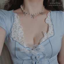 Load image into Gallery viewer, [IVE Rei, Actress Jieun Kim Necklace] Three Ribbons Pearl Choker Necklace - Silver ver.