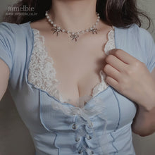 Load image into Gallery viewer, Three Ribbons Pearl Choker Necklace - Silver ver. (IVE Rei, Actress Jieun Kim Necklace)