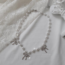 Load image into Gallery viewer, [IVE Rei, Actress Jieun Kim Necklace] Three Ribbons Pearl Choker Necklace - Silver ver.