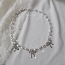 Load image into Gallery viewer, [IVE Rei, Actress Jieun Kim Necklace] Three Ribbons Pearl Choker Necklace - Silver ver.