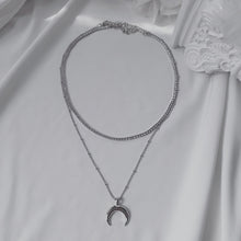 Load image into Gallery viewer, [Aespa NingNing Necklace] Upside Down Crescent Moon Rhinestone Choker Layered Necklace - Silver