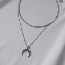 Load image into Gallery viewer, [Aespa NingNing Necklace] Upside Down Crescent Moon Rhinestone Choker Layered Necklace - Silver