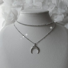 Load image into Gallery viewer, [Aespa NingNing Necklace] Upside Down Crescent Moon Rhinestone Choker Layered Necklace - Silver