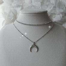 Load image into Gallery viewer, Upside Down Crescent Moon Rhinestone Choker Layered Necklace - Silver (Aespa NingNing Necklace)