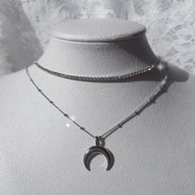 Load image into Gallery viewer, [Aespa NingNing Necklace] Upside Down Crescent Moon Rhinestone Choker Layered Necklace - Silver