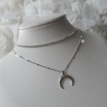 Load image into Gallery viewer, [Aespa NingNing Necklace] Upside Down Crescent Moon Rhinestone Choker Layered Necklace - Silver