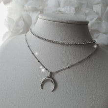 Load image into Gallery viewer, Upside Down Crescent Moon Rhinestone Choker Layered Necklace - Silver (Aespa NingNing Necklace)