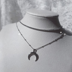 [Aespa NingNing Necklace] Upside Down Crescent Moon Rhinestone Choker Layered Necklace - Silver