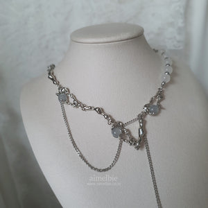 Grey Mineral and Chain Necklace