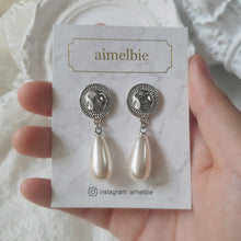 Load image into Gallery viewer, Ethnic Button and Long Pearl Earrings - Silver