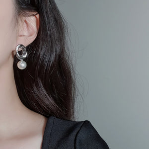 Vintage Oval Ring and Pearl Earrings - Silver (Weeekly Sujin Earrings)