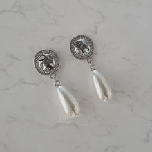 Load image into Gallery viewer, Ethnic Button and Long Pearl Earrings - Silver