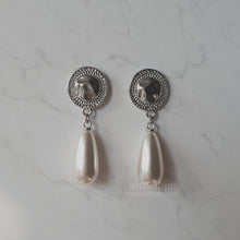 Load image into Gallery viewer, Ethnic Button and Long Pearl Earrings - Silver