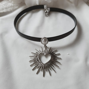 Heart Supernova Leather Choker - Silver ver.