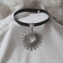 Load image into Gallery viewer, [Stray Kids Seungmin, IU Necklace] Heart Supernova Leather Choker - Silver ver.