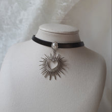 Load image into Gallery viewer, [Stray Kids Seungmin, IU Necklace] Heart Supernova Leather Choker - Silver ver.