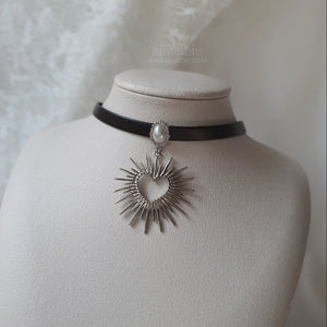 [Stray Kids Seungmin, IU Necklace] Heart Supernova Leather Choker - Silver ver.