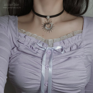 [Stray Kids Seungmin, IU Necklace] Heart Supernova Leather Choker - Silver ver.