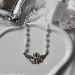 Baroque Angel Pearl Choker Necklace - Silver