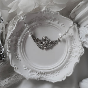 Baroque Angel Pearl Choker Necklace - Silver