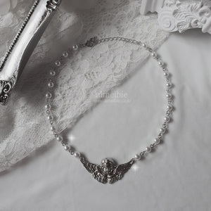 Baroque Angel Pearl Choker Necklace - Silver (KISS OF LIFE Julie Necklace)