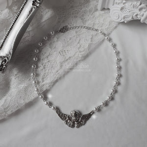 Baroque Angel Pearl Choker Necklace - Silver
