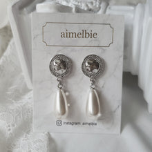 Load image into Gallery viewer, Ethnic Button and Long Pearl Earrings - Silver