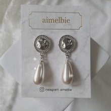 Load image into Gallery viewer, Ethnic Button and Long Pearl Earrings - Silver