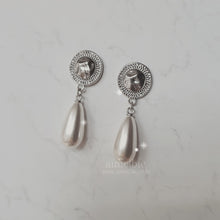 Load image into Gallery viewer, Ethnic Button and Long Pearl Earrings - Silver