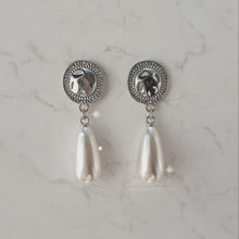 Load image into Gallery viewer, Ethnic Button and Long Pearl Earrings - Silver