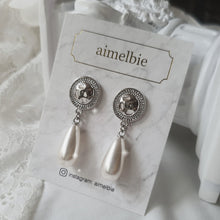 Load image into Gallery viewer, Ethnic Button and Long Pearl Earrings - Silver