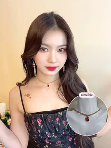 City Women Gold Chain Choker - Ruby Red (STAYC Isa, Dreamcatcher Yoohyeon Necklace)