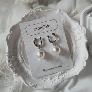 [fromis_9 Nakyung Earrings] Horse Shoe and Pearl Earrings (Medium) - Silver