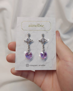 Angelic Heart Crystal Earrings - Violet