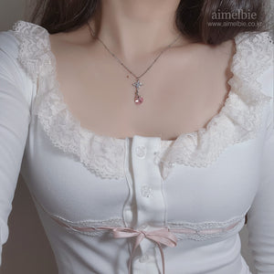 Angelic Heart Crystal Necklace - Pink (STAYC Sumin, Sieun Necklace)