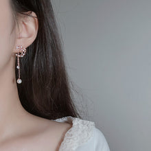 Load image into Gallery viewer, Dainty Ribbon and Moon Earrings - Rosegold