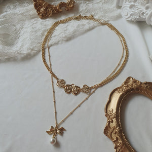 Theatre Mask Layered Necklace - Fancy version (Gold)