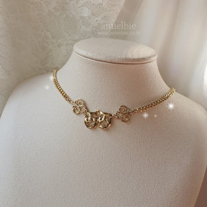 Theatre Mask Layered Necklace - Fancy version (Gold)