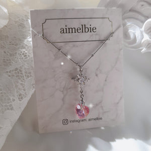 Angelic Heart Crystal Necklace - Pink (STAYC Sumin, Sieun Necklace)