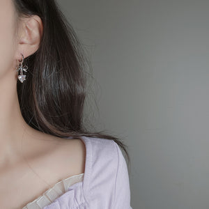 Dainty Heart Crystal and Ribbon Huggies Earrings - Silver Color (Loossemble Hyunjin, Nature Sohee Earrings)