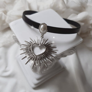 Heart Supernova Leather Choker - Silver ver.