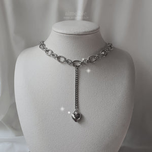 Modern Longdrop Heart Chain Choker Necklace (KISS OF LIFE Julie Necklace)