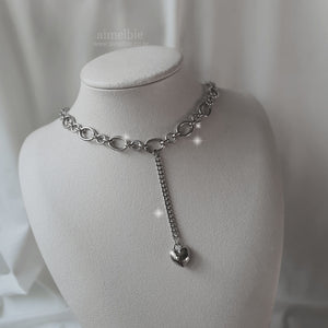 Modern Longdrop Heart Chain Choker Necklace (KISS OF LIFE Julie Necklace)