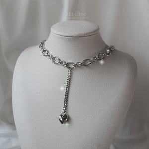 Modern Longdrop Heart Chain Choker Necklace (KISS OF LIFE Julie Necklace)