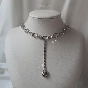 Modern Longdrop Heart Chain Choker Necklace (KISS OF LIFE Julie Necklace)