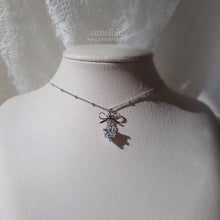 Load image into Gallery viewer, [NMIXX Sullyoon Necklace] Dainty Ribbon and Heart Semi Choker Necklace - Silver Color